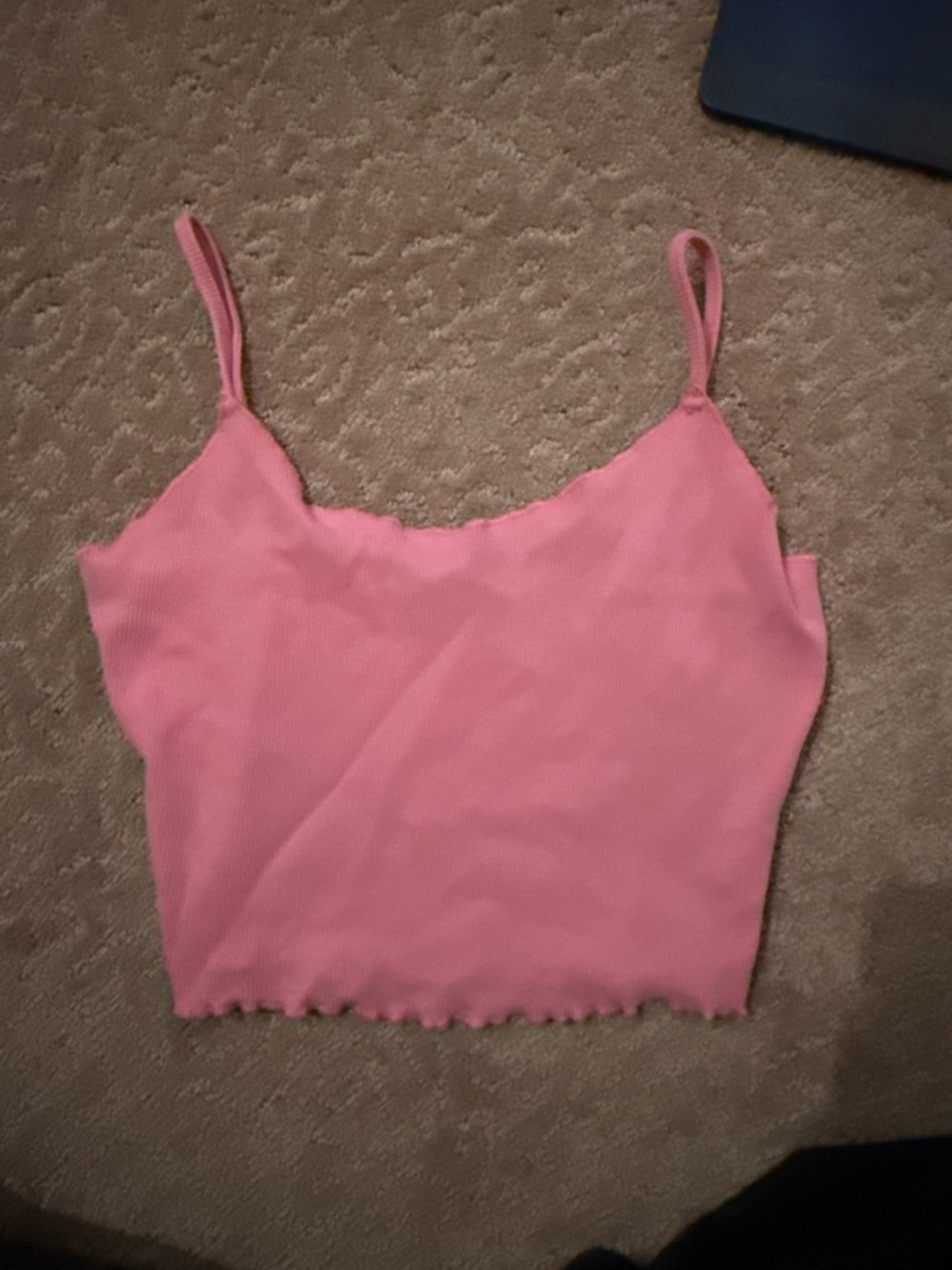 Pink Ribbed Spaghetti Strap Crop Top